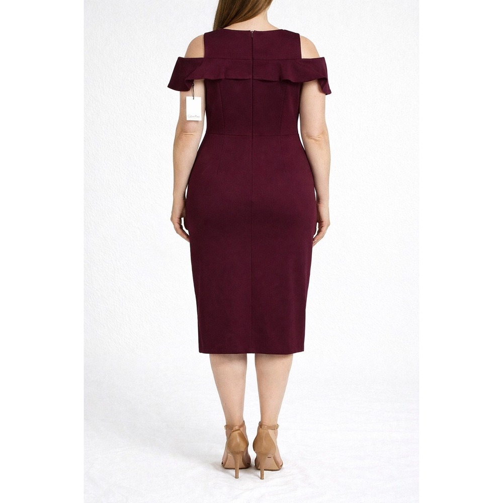 Calvin Klein Burgundy Cold Shoulder Sheath Dress New w/ Tags Women's Size 8 - Picture 2 of 16